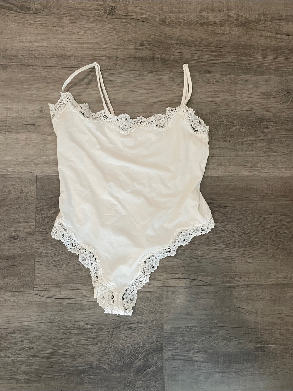 SKIMS Ivory Lace-Trim Slip Bodysuit